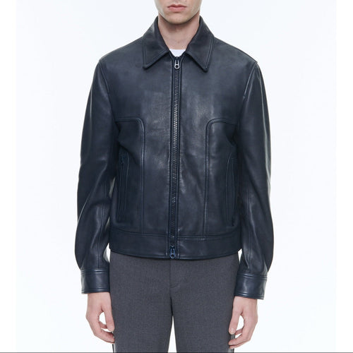 Chaqueta de piel de cordero con cremallera - Azul marino
