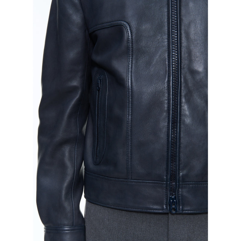 Blouson Cuir Zippé Agneau - Marine