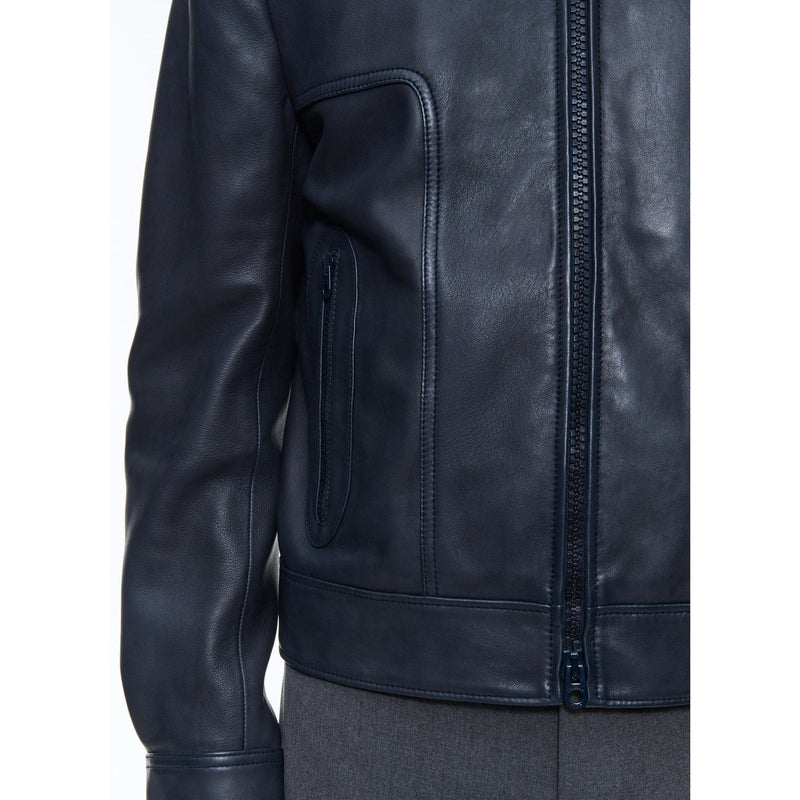 Chaqueta de piel de cordero con cremallera - Azul marino