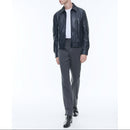 Blouson Cuir Zippé Agneau - Marine