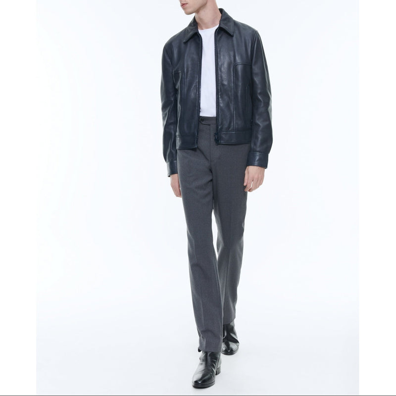 Blouson Cuir Zippé Agneau - Marine