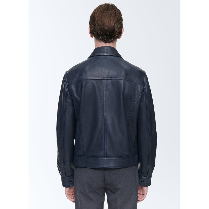 Chaqueta de piel de cordero con cremallera - Azul marino