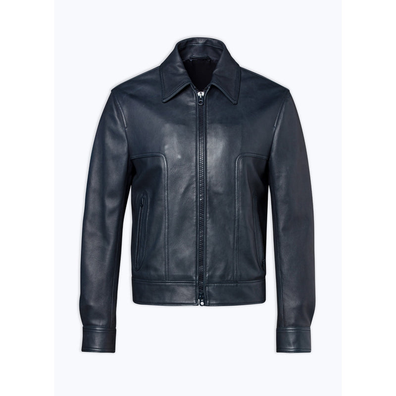 Blouson Cuir Zippé Agneau - Marine