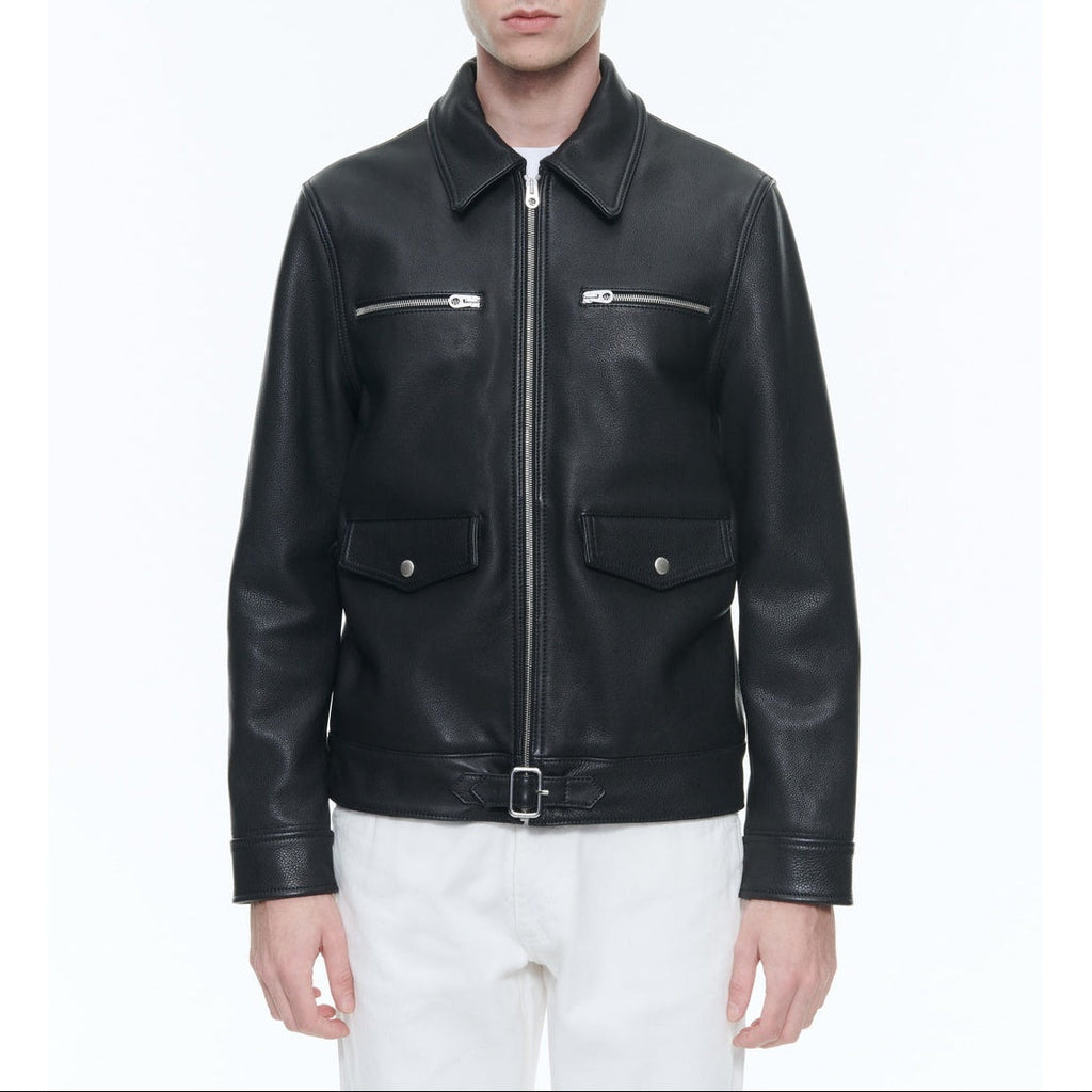 Fursac - Chaqueta de piel de vacuno con cremallera - Negro