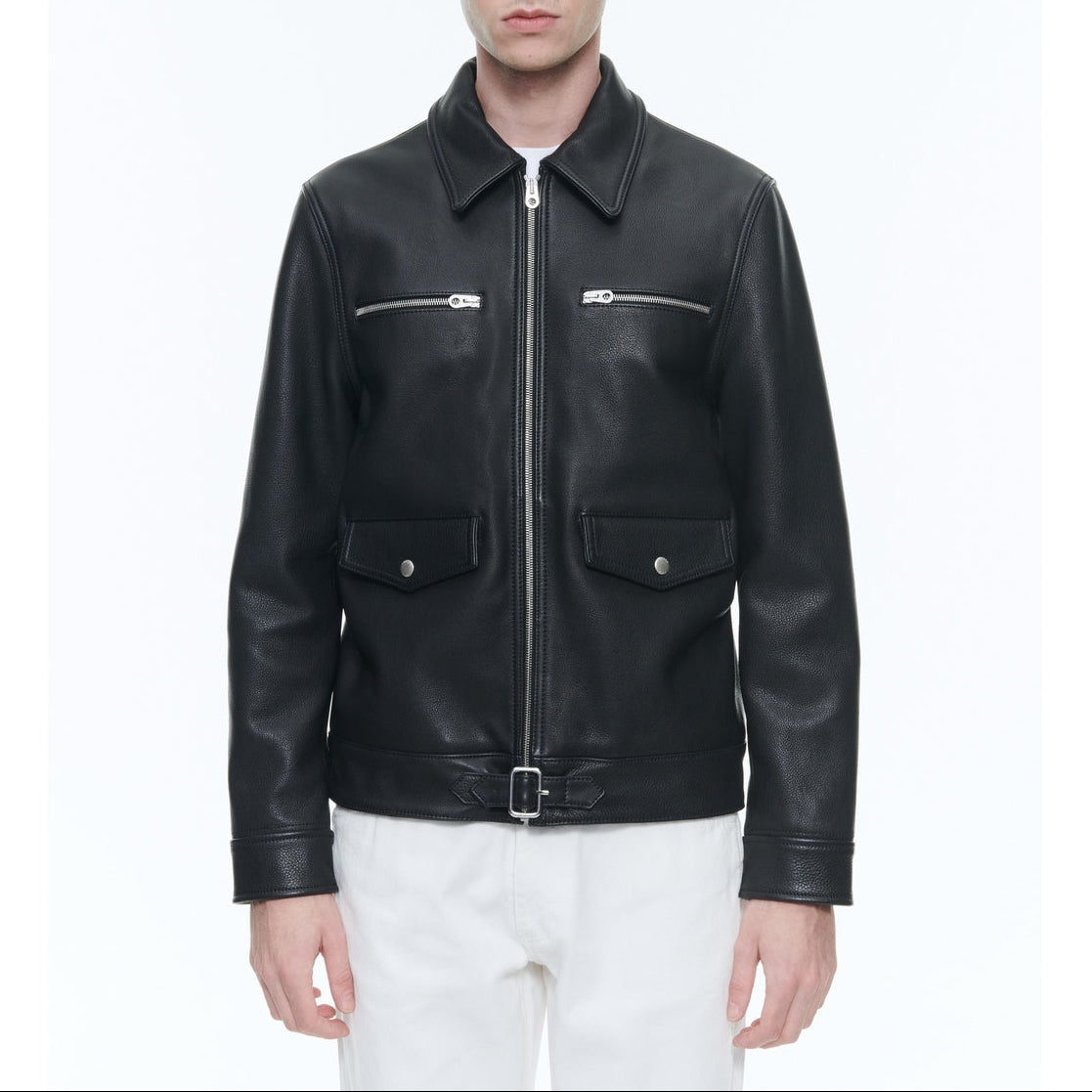Fursac - Chaqueta de piel de vacuno con cremallera - Negro