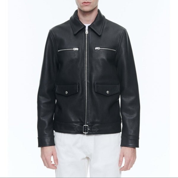 Fursac - Chaqueta de piel de vacuno con cremallera - Negro