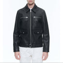 Chaqueta de piel de vacuno con cremallera - Negro