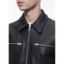 Chaqueta de piel de vacuno con cremallera - Negro