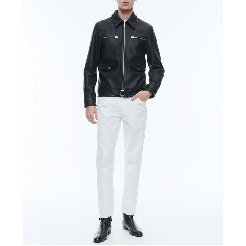 Blouson Cuir Zippé Vachette - Noir