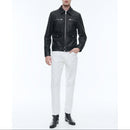 Chaqueta de piel de vacuno con cremallera - Negro