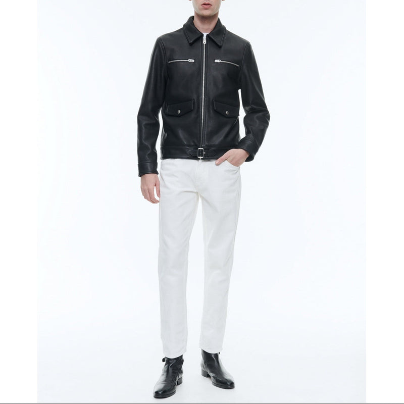 Chaqueta de piel de vacuno con cremallera - Negro
