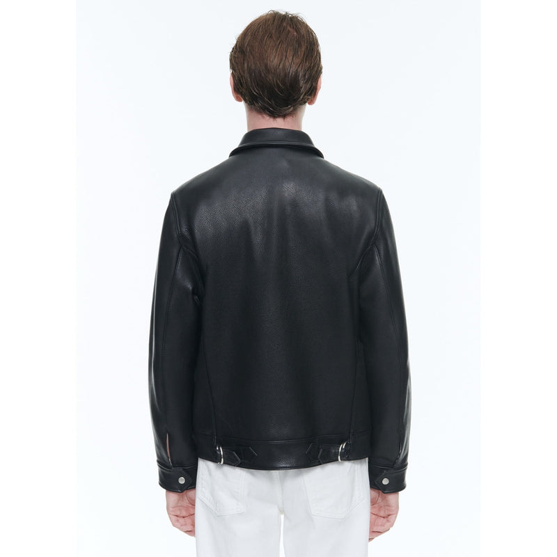 Chaqueta de piel de vacuno con cremallera - Negro