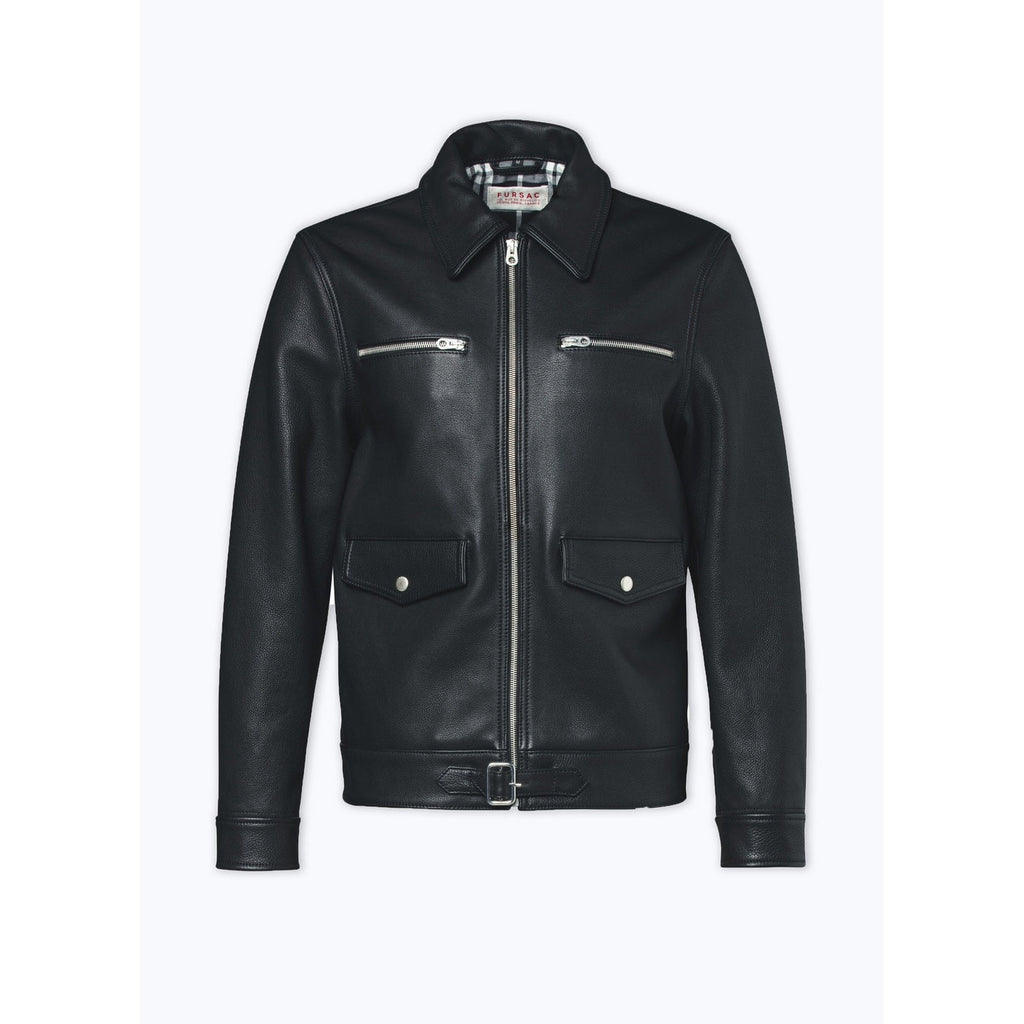 Fursac - Chaqueta de piel de vacuno con cremallera - Negro