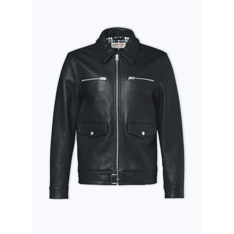 Chaqueta de piel de vacuno con cremallera - Negro