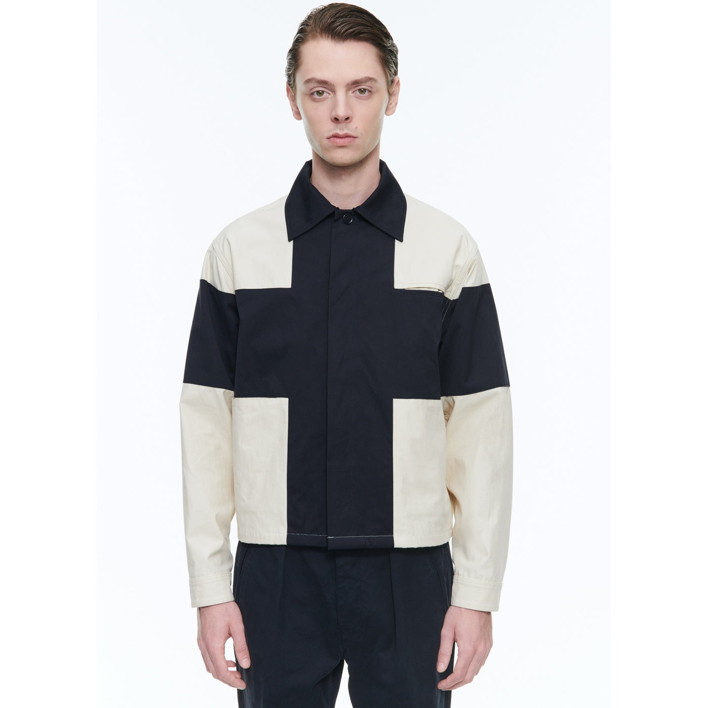 Fursac - Blouson En Toile Déperlante - Beige Et Bleu Marine