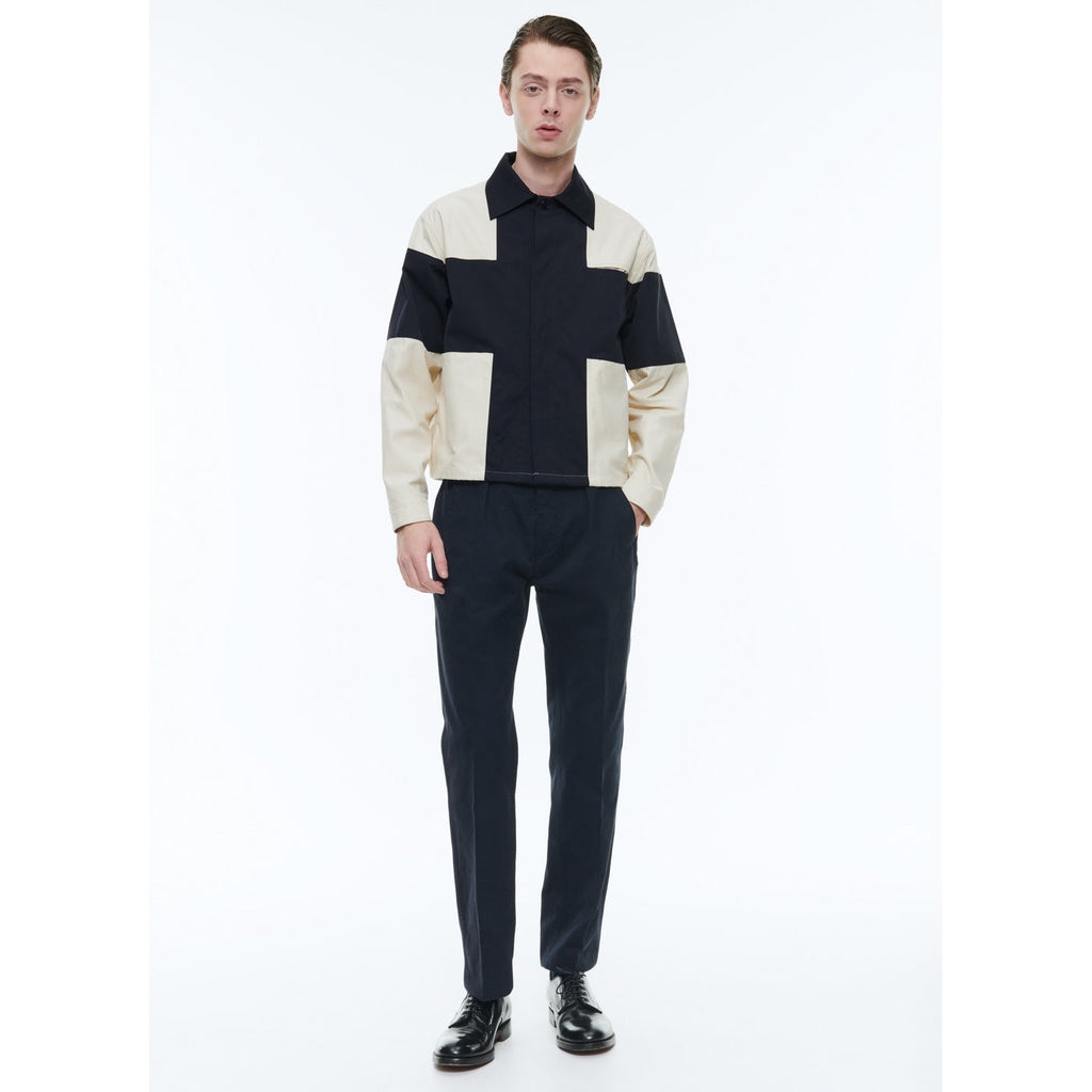 Fursac - Blouson En Toile Déperlante - Beige Et Bleu Marine