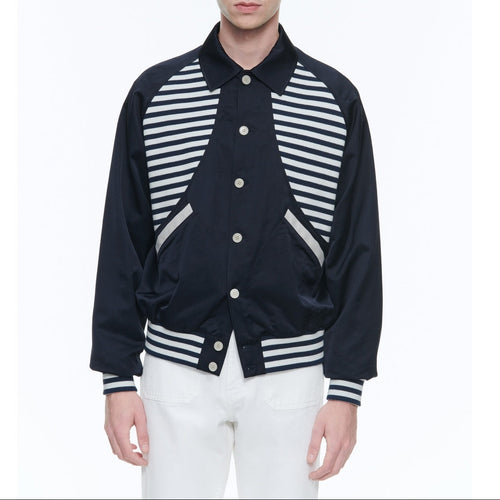 Blouson Rayé "Atlantique" En Toile - Bleu Marine - Empiècements Rayés
