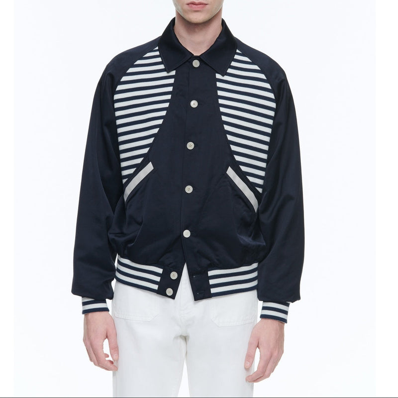 Blouson Rayé "Atlantique" En Toile - Bleu Marine - Empiècements Rayés