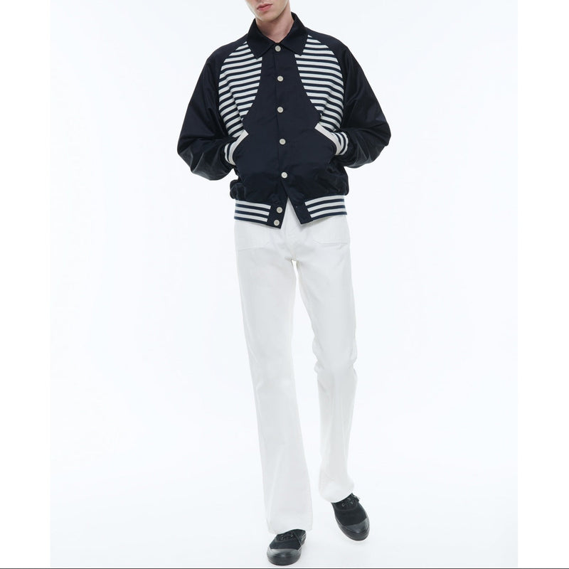 Blouson Rayé "Atlantique" En Toile - Bleu Marine - Empiècements Rayés