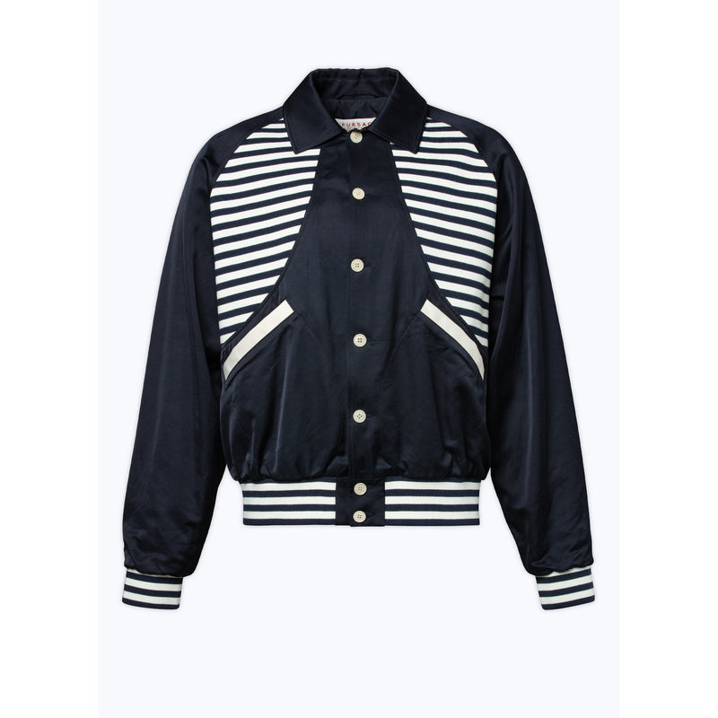 Blouson Rayé "Atlantique" En Toile - Bleu Marine - Empiècements Rayés