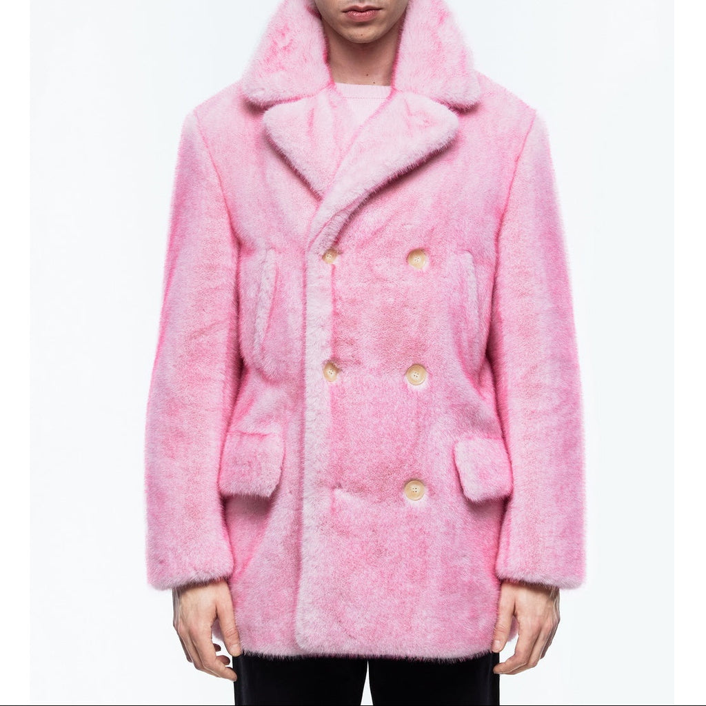 Manteau Croisé En Fausse Fourrure - Rose