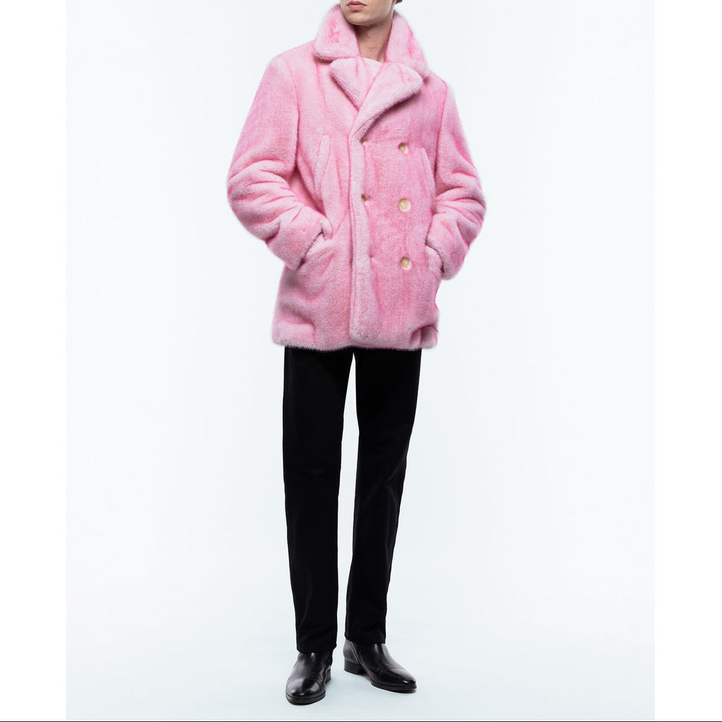 Manteau Croisé En Fausse Fourrure - Rose