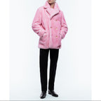Manteau Croisé En Fausse Fourrure - Rose