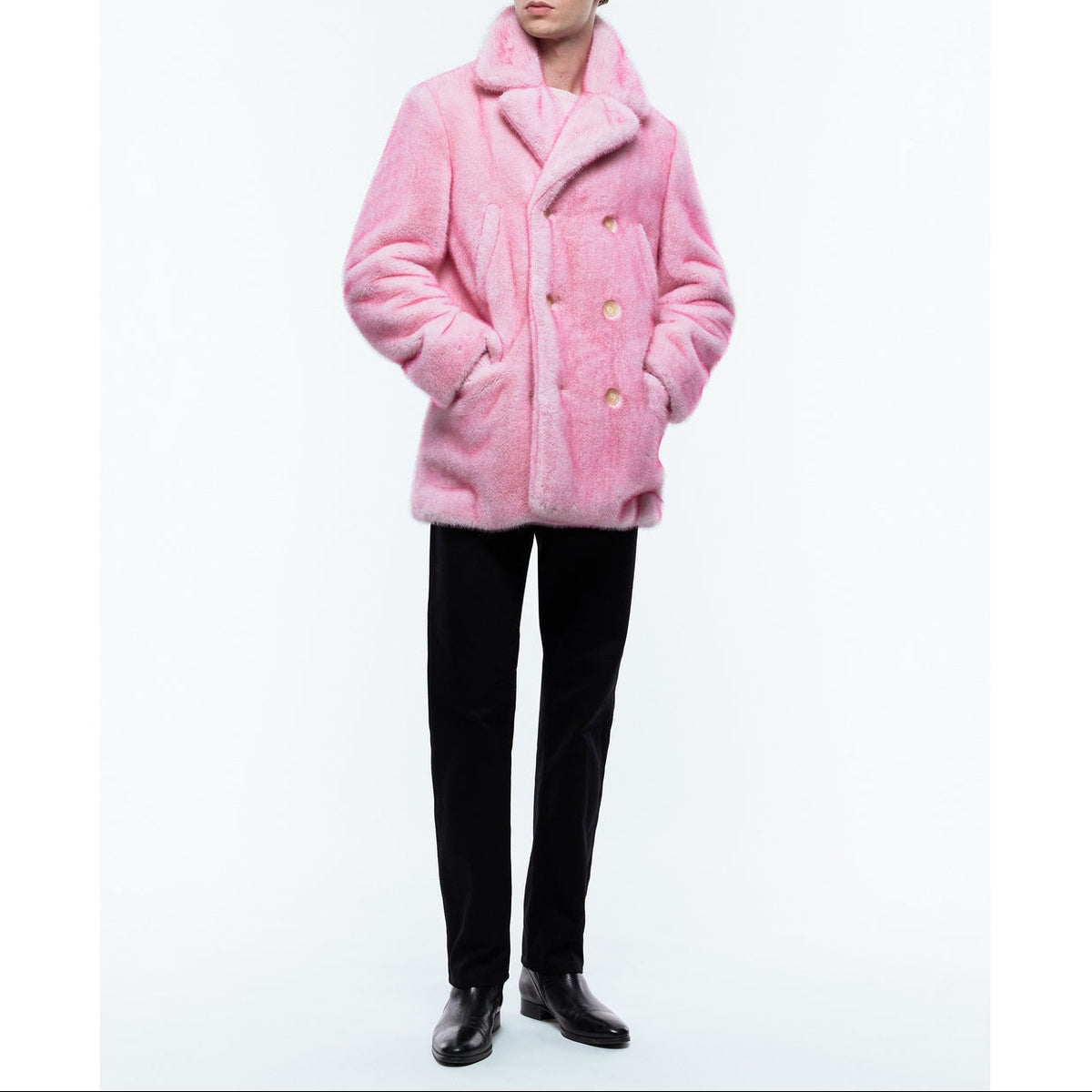 Manteau Croisé En Fausse Fourrure - Rose