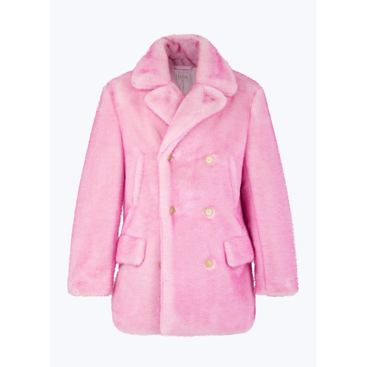 Manteau Croisé En Fausse Fourrure - Rose