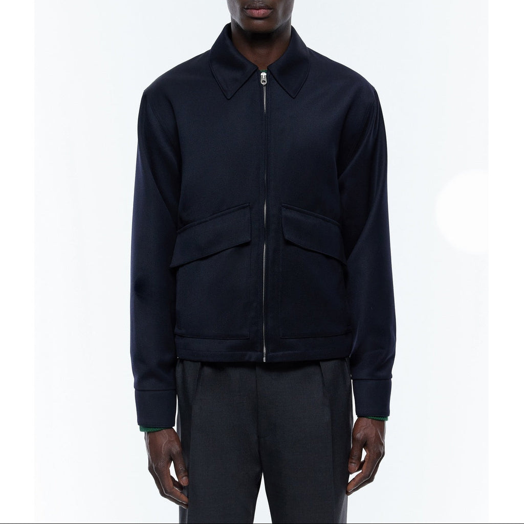Wool Blend Twill Jacket - Navy Blue