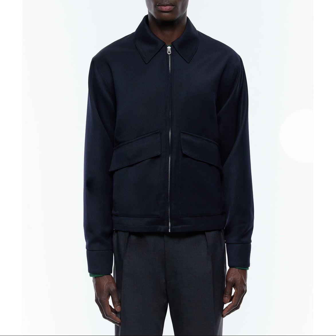 Wool Blend Twill Jacket - Navy Blue