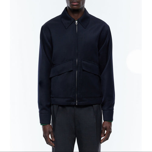 Blouson En Twill De Laine Mélangée - Bleu Marine