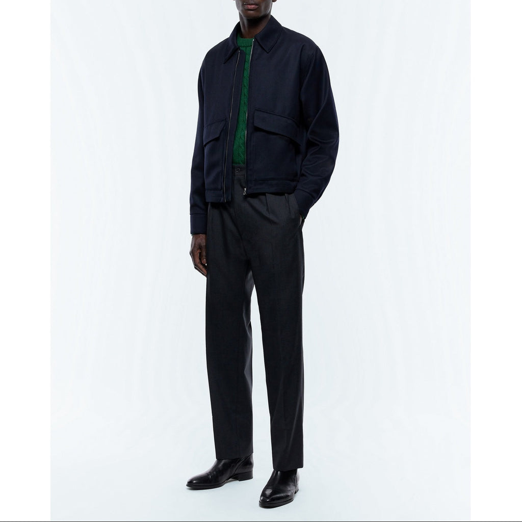 Wool Blend Twill Jacket - Navy Blue