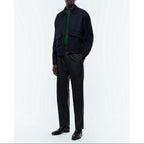 Wool Blend Twill Jacket - Navy Blue