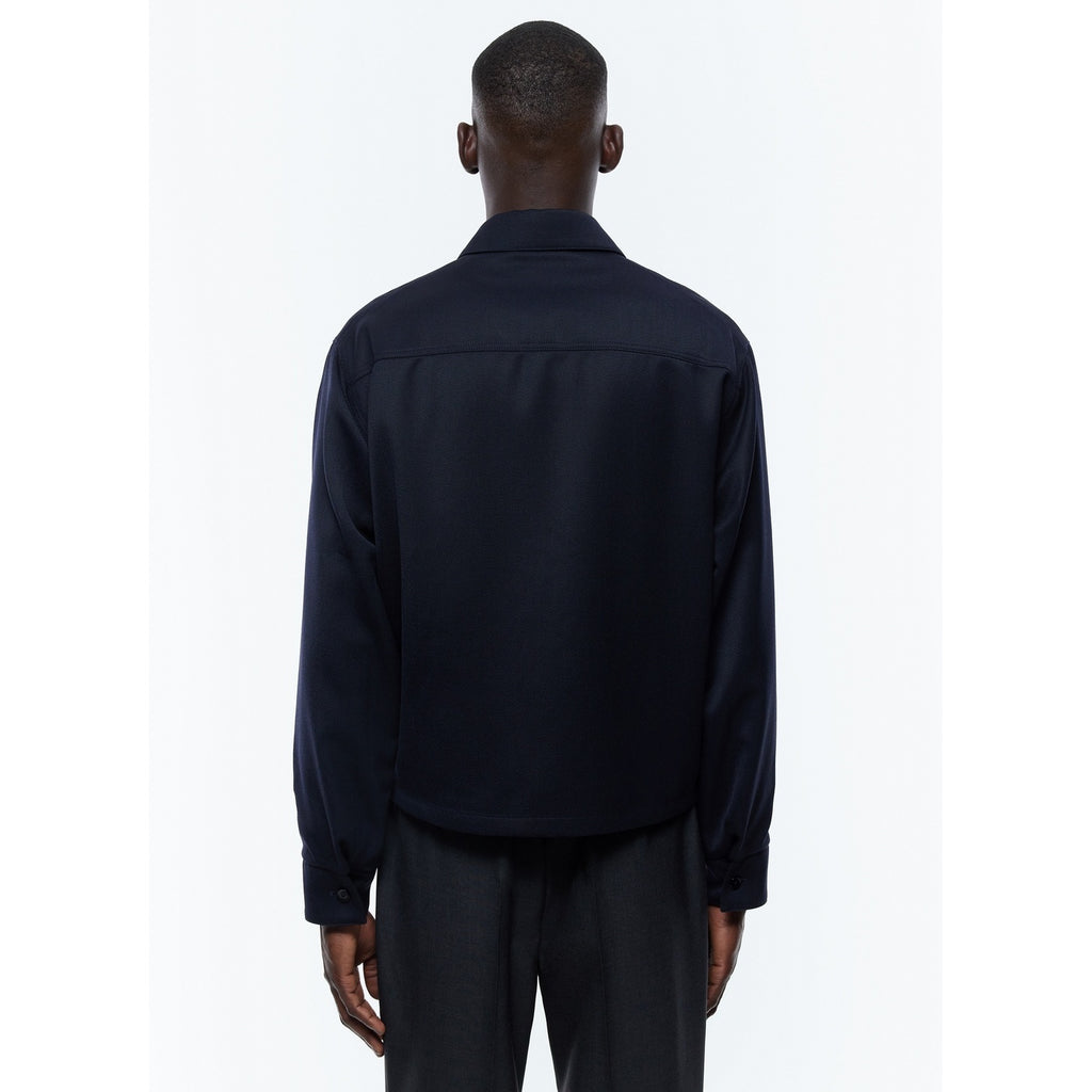 Wool Blend Twill Jacket - Navy Blue