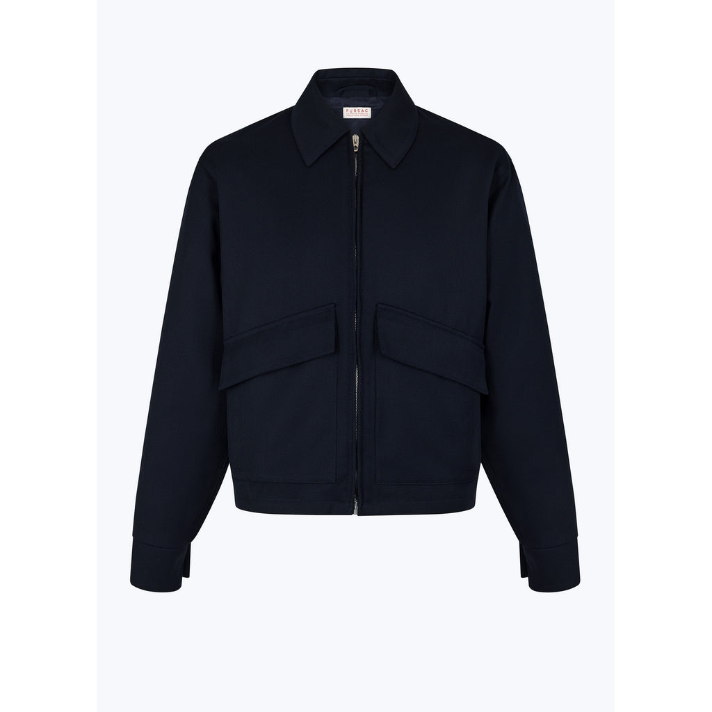 Wool Blend Twill Jacket - Navy Blue