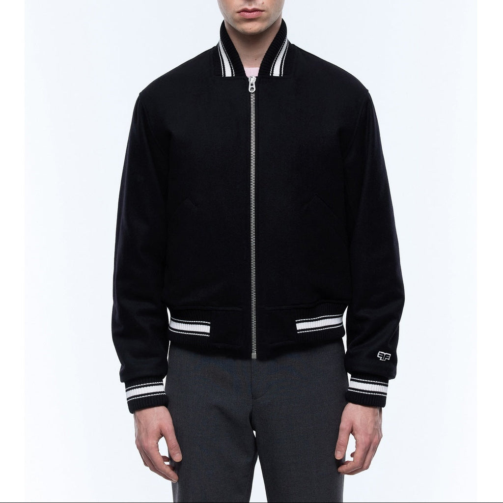 Wool Melton Varsity Jacket - Black