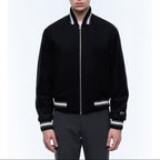 Wool Melton Varsity Jacket - Black