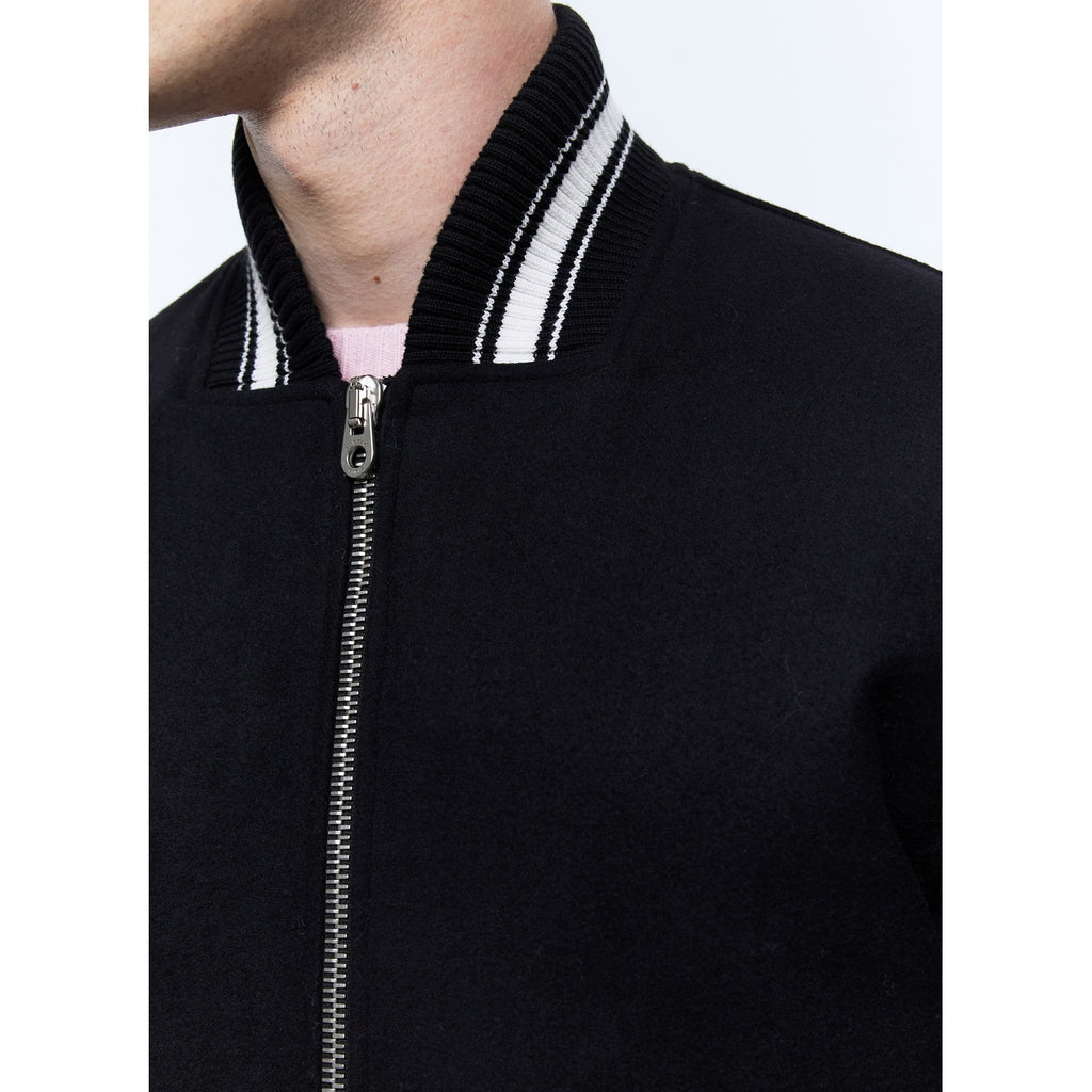 Wool Melton Varsity Jacket - Black