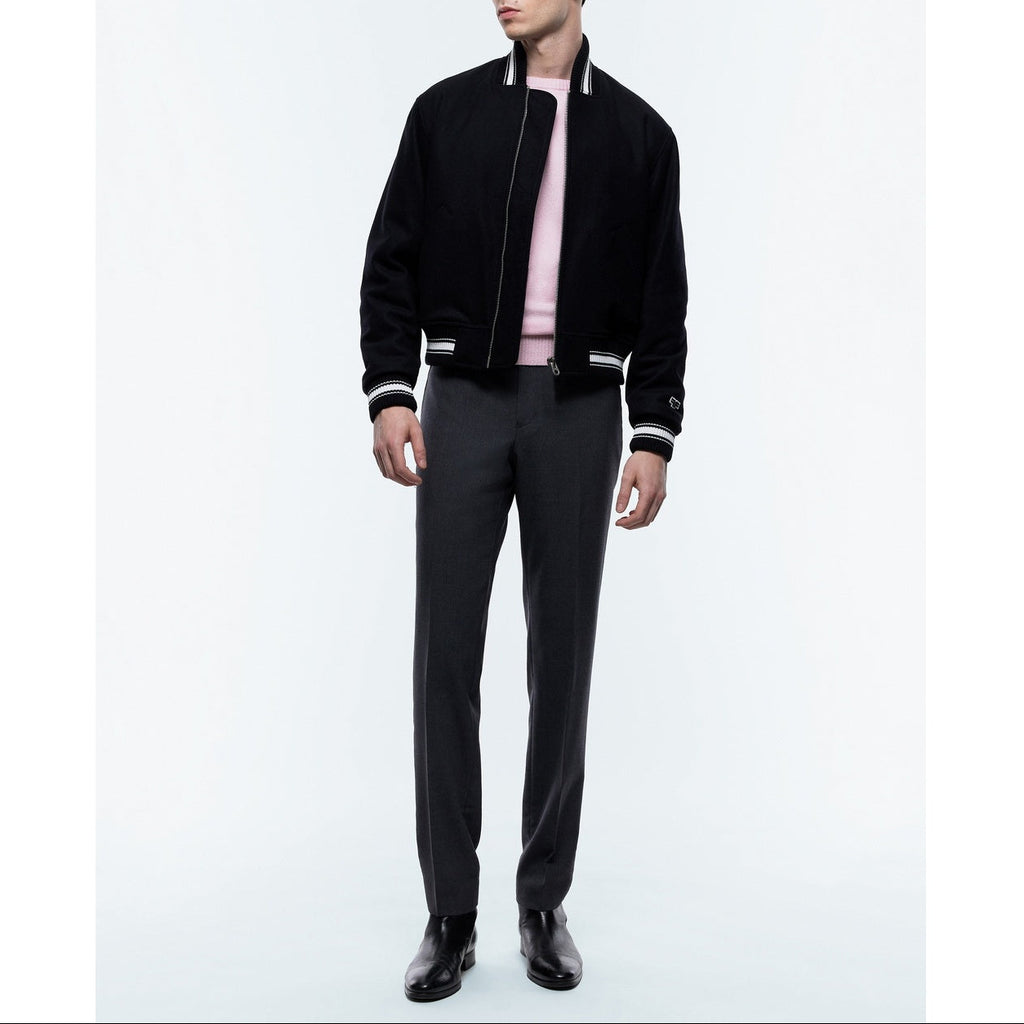 Wool Melton Varsity Jacket - Black