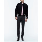 Wool Melton Varsity Jacket - Black