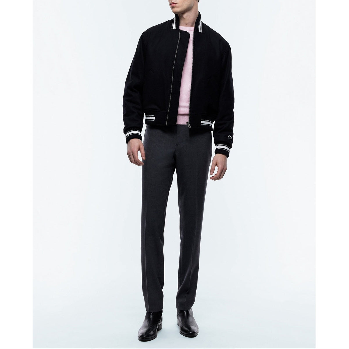 Wool Melton Varsity Jacket - Black