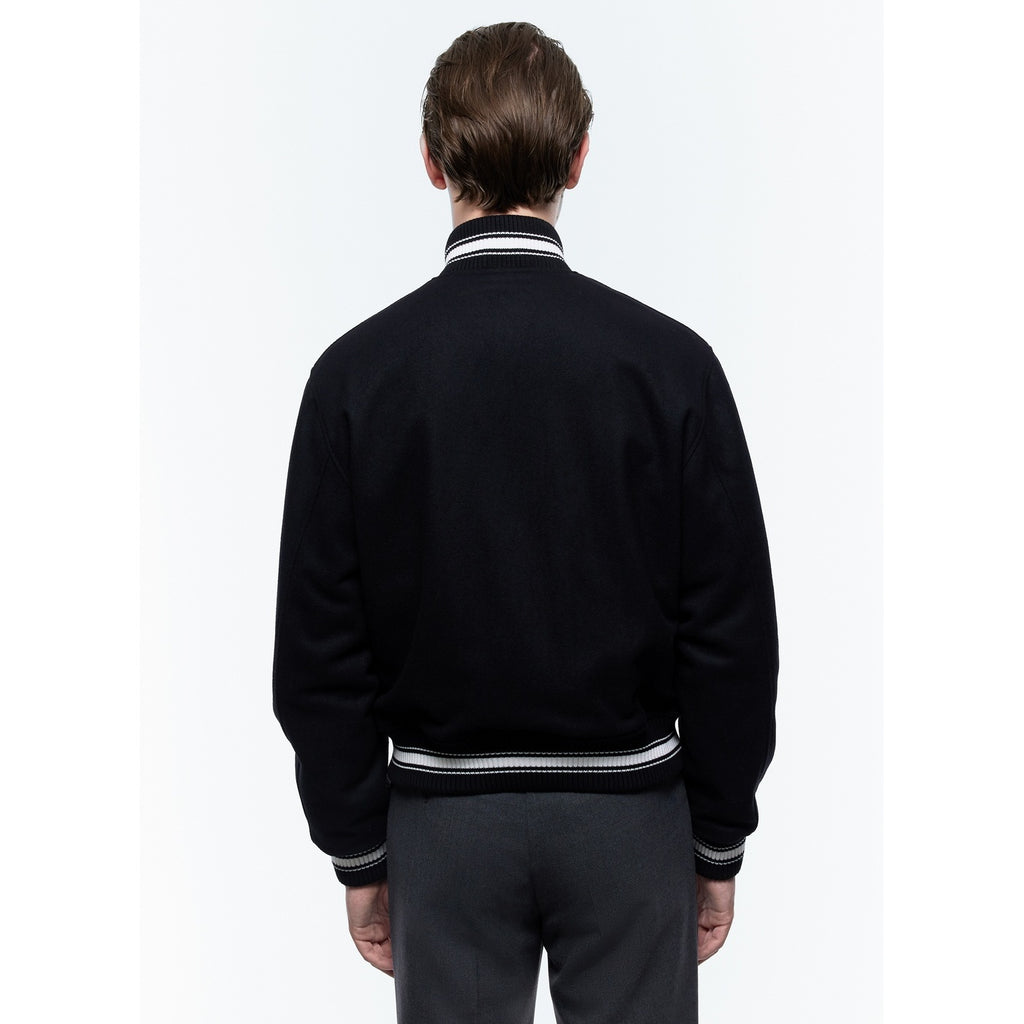 Wool Melton Varsity Jacket - Black