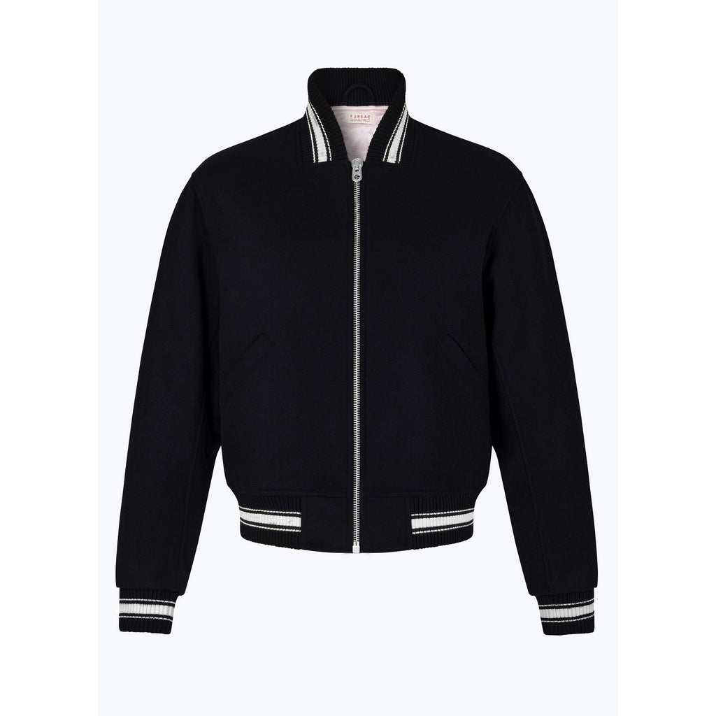 Wool Melton Varsity Jacket - Black