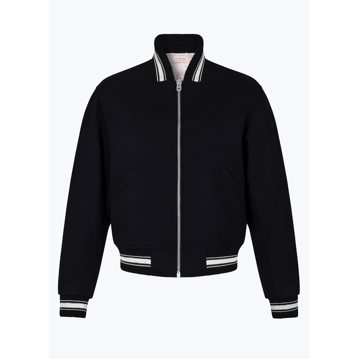 Wool Melton Varsity Jacket - Black