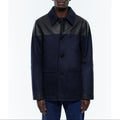 Blouson Bimatetiale In Lana E Pelle - Blu