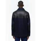 Blouson Bimatetiale In Lana E Pelle - Blu