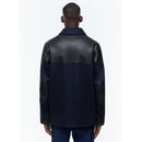Blouson Bi-Matière En Laine Et Cuir - Bleu