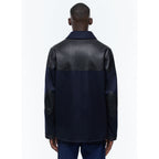 Fursac - Blouson Bi-Matière En Laine Et Cuir - Bleu
