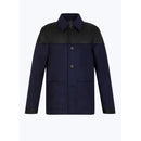 Blouson Bi-Matière En Laine Et Cuir - Bleu